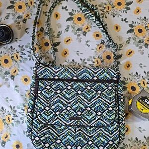 Vera Bradley Blue and Green Crossbody Bag with Quilted Geometric Design